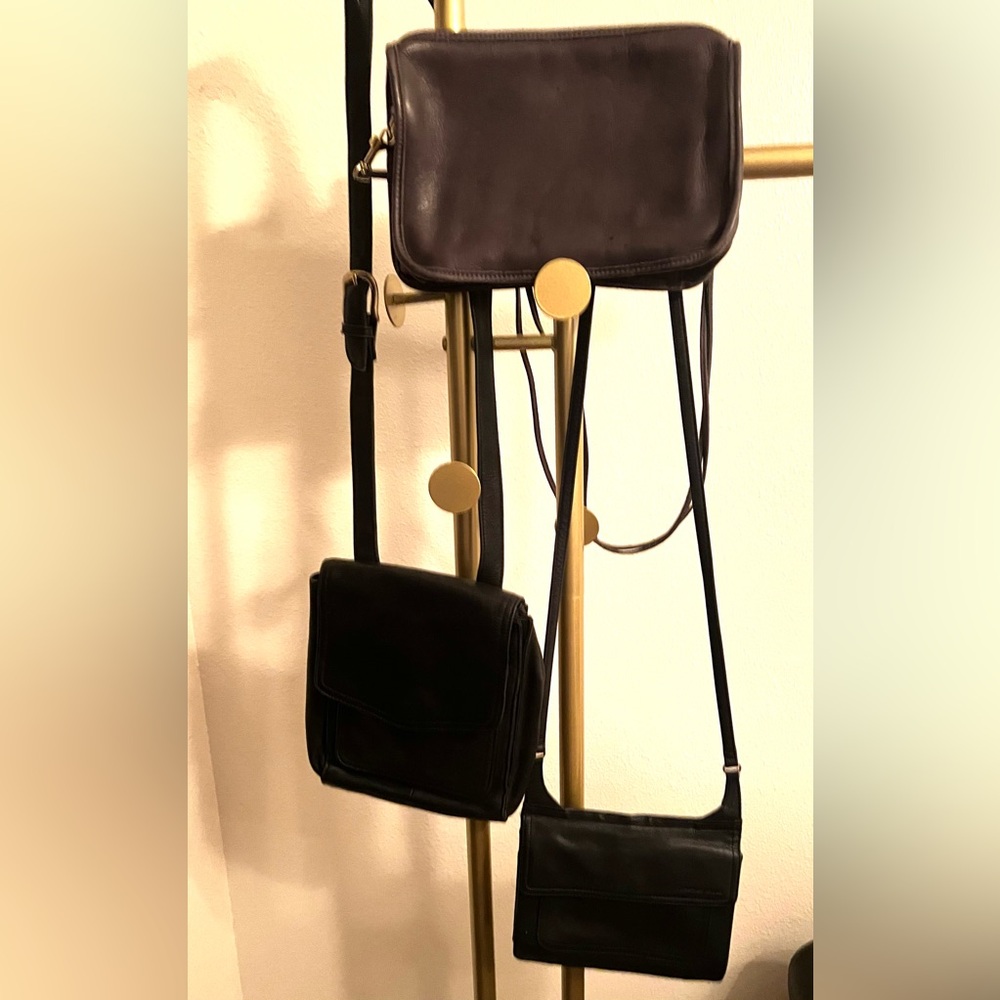 2 Fossil Black Crossbody Bags and bonus leather no brand crossbody.